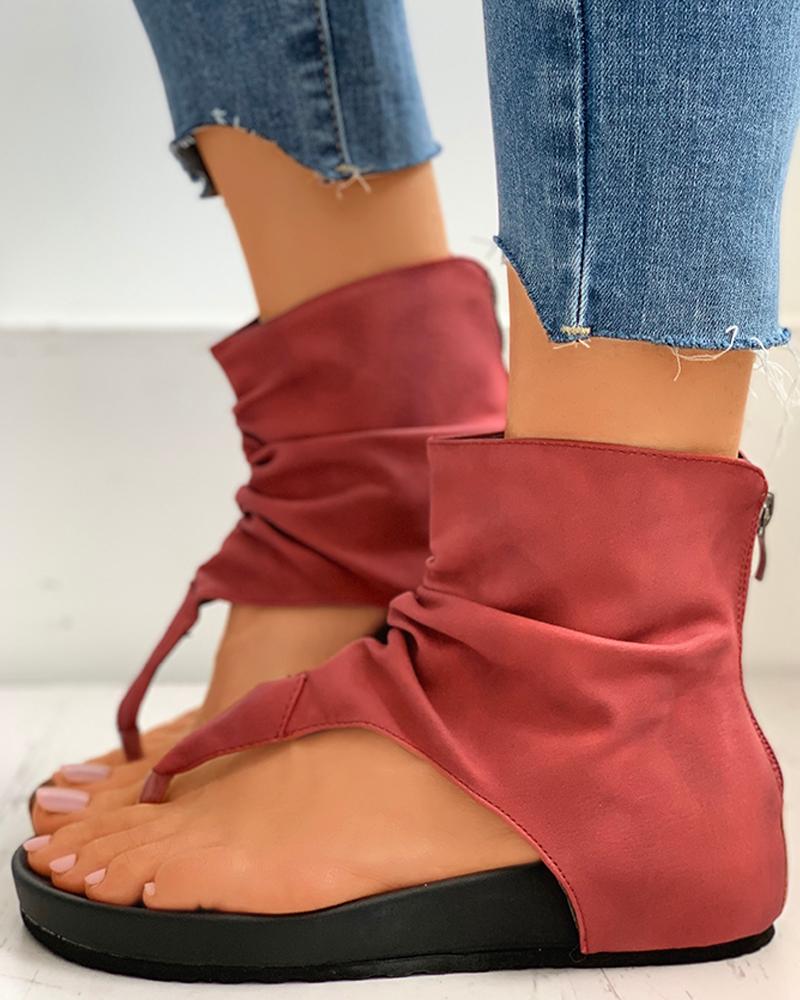 

Zipper Design Slingback Thong Sandals, Red