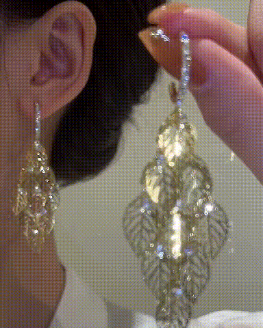 

Hollow Leaf Rhinestone Hoop Earrings, Gold