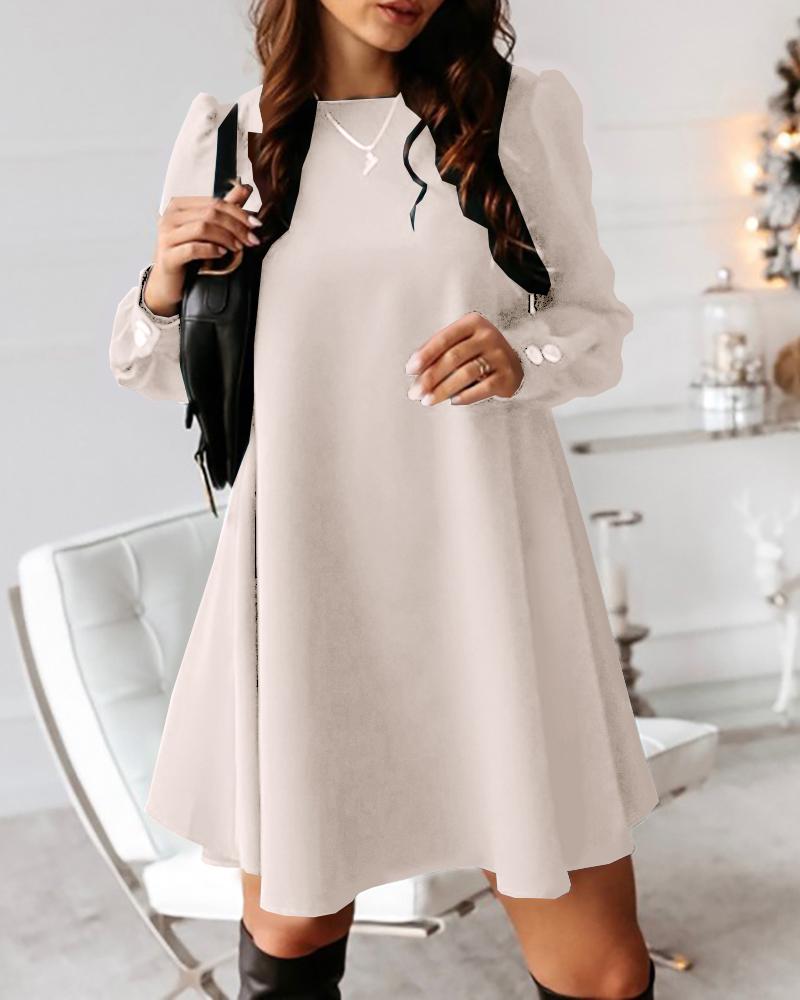 

Solid Button Design Casual Mini Dress, White
