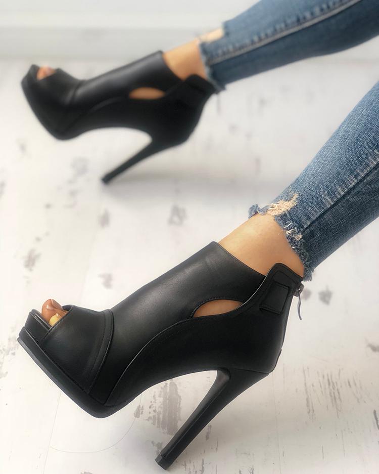 

Fashion Peep Toe Cutout Thin Heels, Black