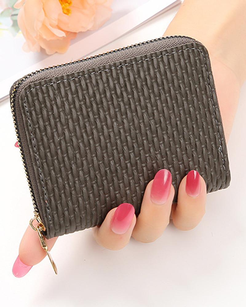 

Credit Card Holder Zipper Decor Purse, Green