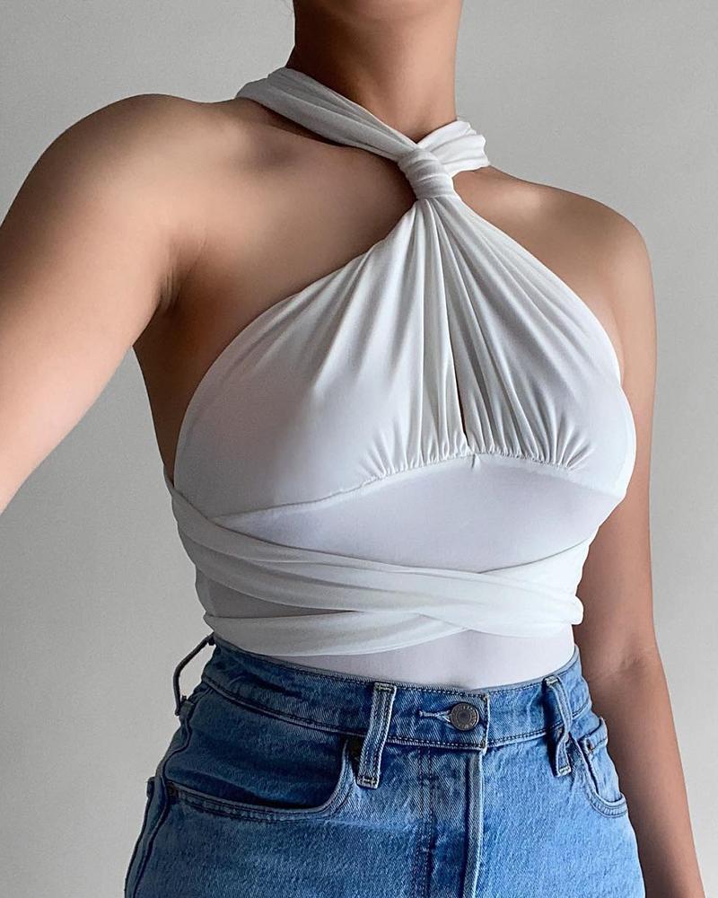 

Multi-way Ruched Tied Detail Bodysuit, White