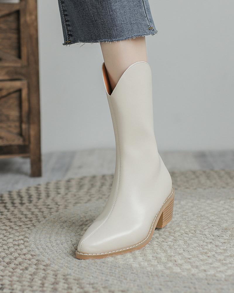 

Womens Vintage Seaming Decoration Point Toe Wax Finish Western Boots, White