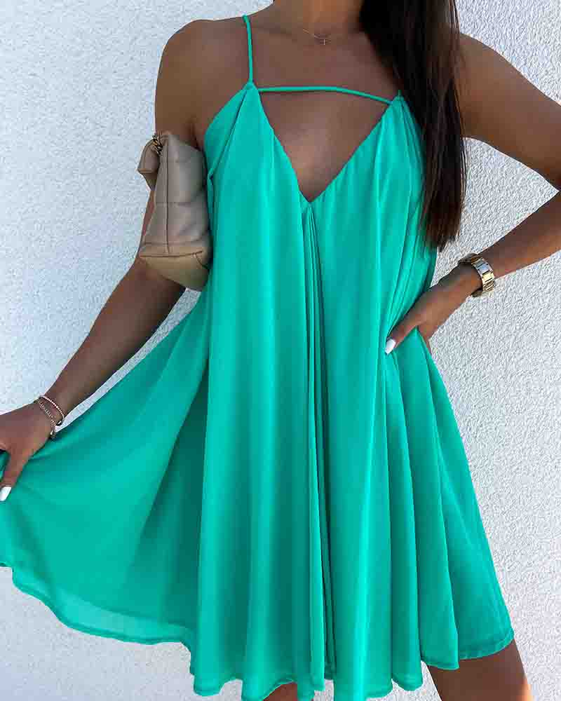 

Solid Strap Loose Mini Slip Dress, Blue