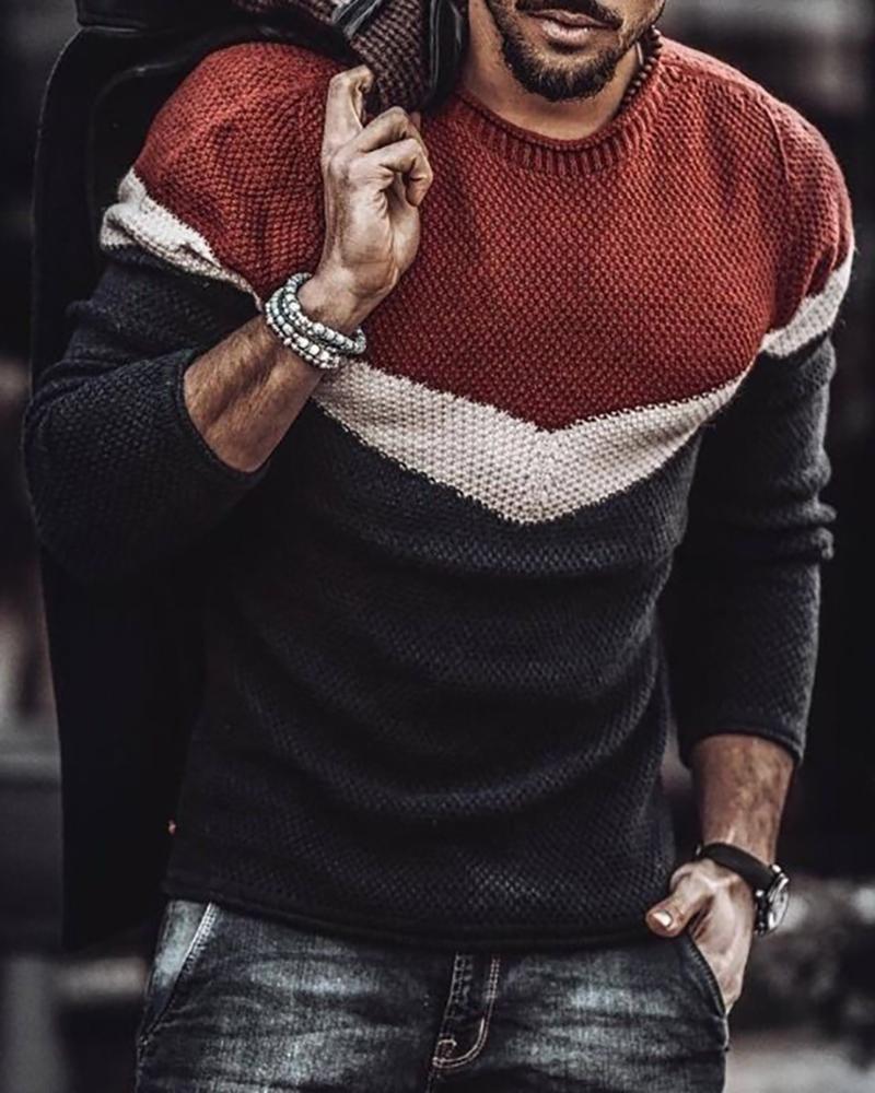 

Men Colorblock Long Sleeve Knit Sweater, Black