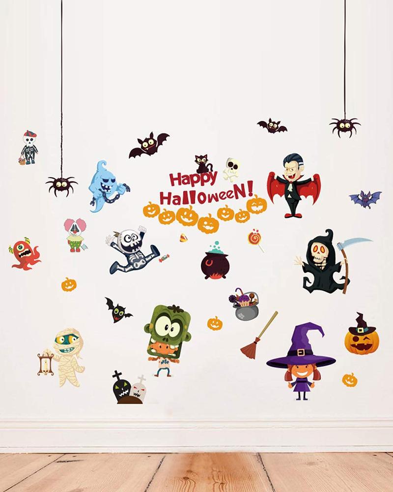 

Happy Halloween Stickers Home Decor Indoor Outdoor Removable Wall Decals Window Art Decoration Vinyl Witch Bat Spider Vampire for Kids Bedroom Boys Girls Room, Style1