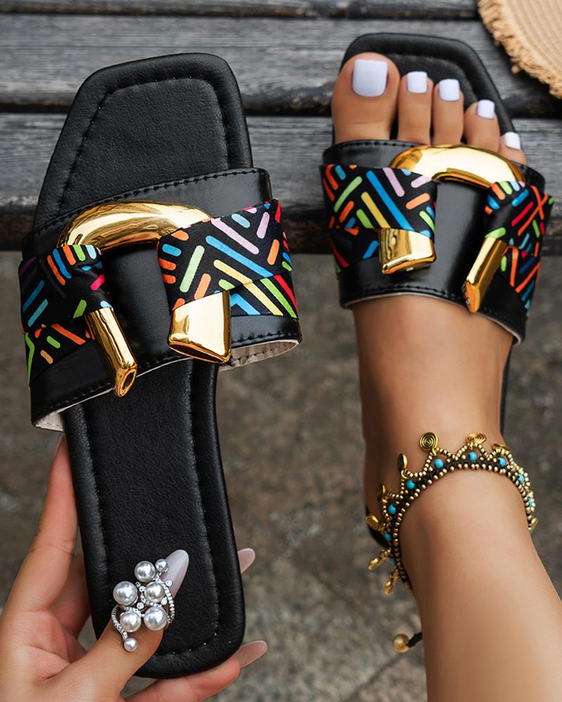 

Geometric U Pattern Square Fashionable Slippers, Black