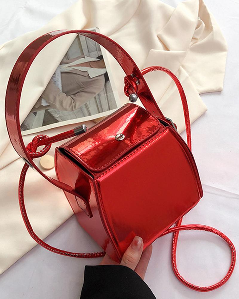 

Shiny Patent Faux Leather Square Bag, Red