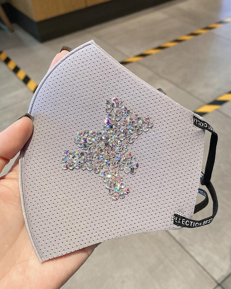 

Glitter Bear Pattern Studded Breathable Mouth Mask, Gray