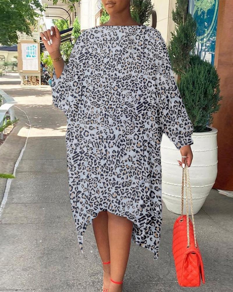 

Leopard Print Long Sleeve Asymmetrical Dress