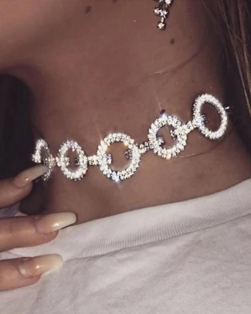 

Rhinestone Decor Round Shaped Pattern Choker, Silver