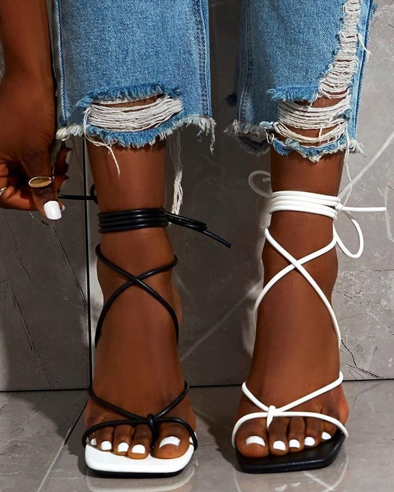 

Colorblock Strappy Toe Post Stiletto Heels, Blackwhite