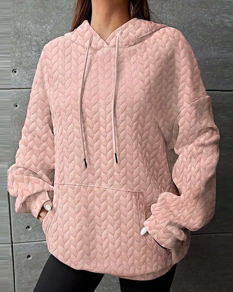 

Pocket Design Wheat Textured Hoodie, Pink