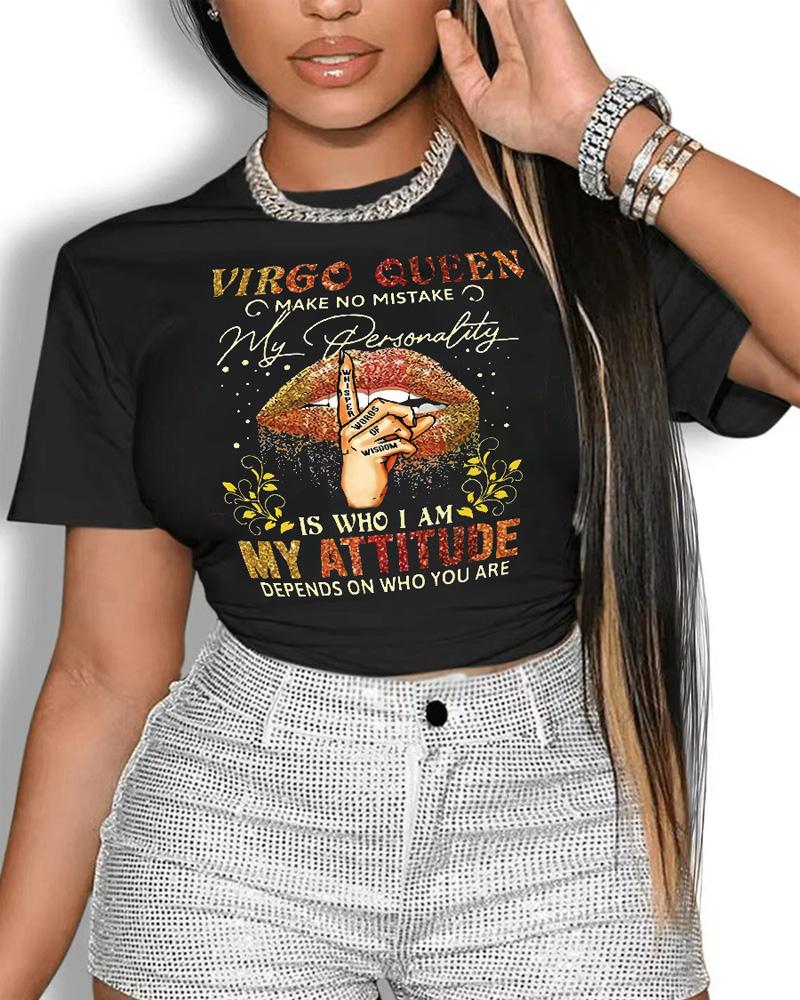 

Slogan Print Short Sleeve Casual T-shirt, Black