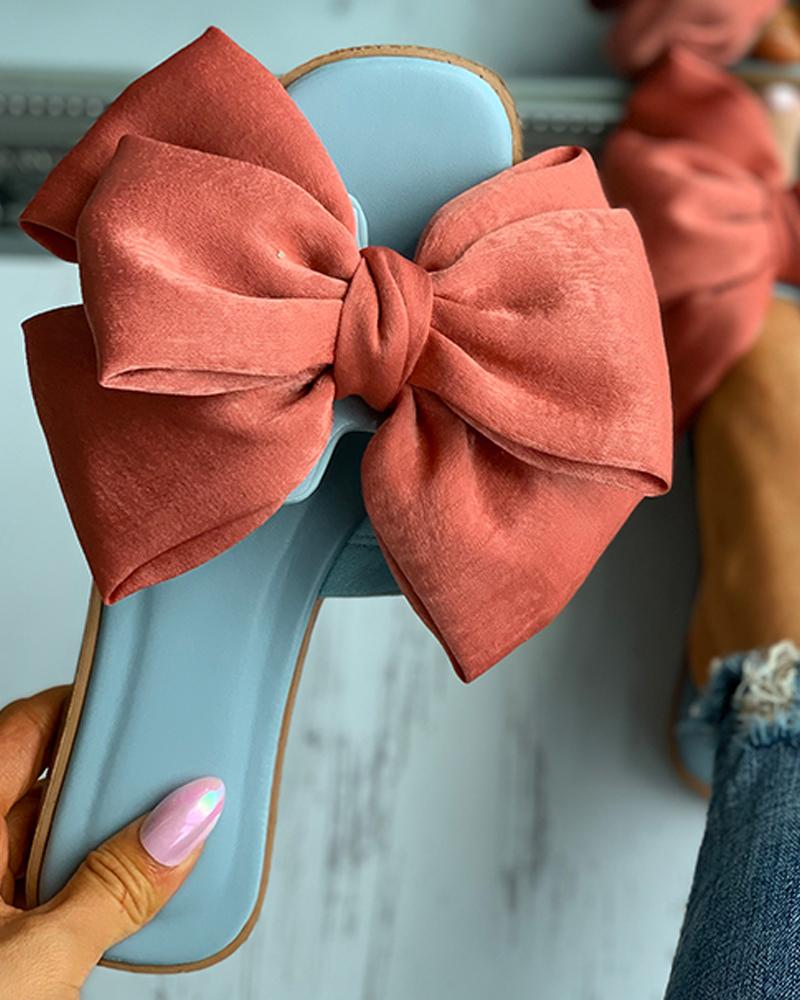 

Bowknot Decor Square Toe Flat Sandals, Blue