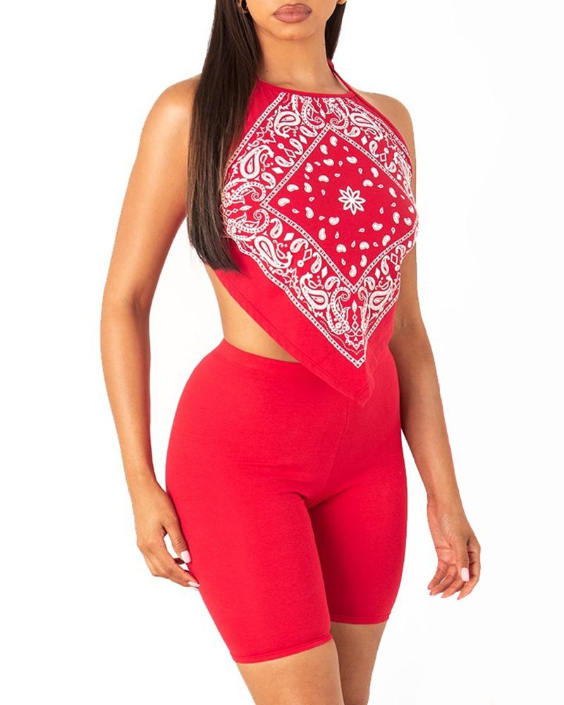 

Paisley Print Handkerchief Print Top & Shorts Set, Red