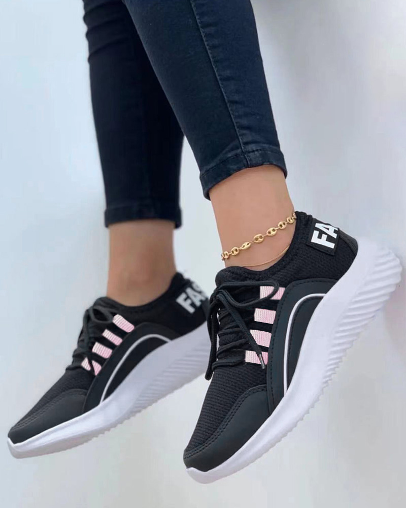 

Letter Breathable Knit Running Sports Sneakers, Black