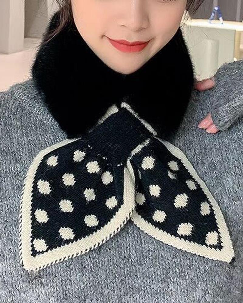 

1pc Polka Dot Fuzzy Scarf, Black