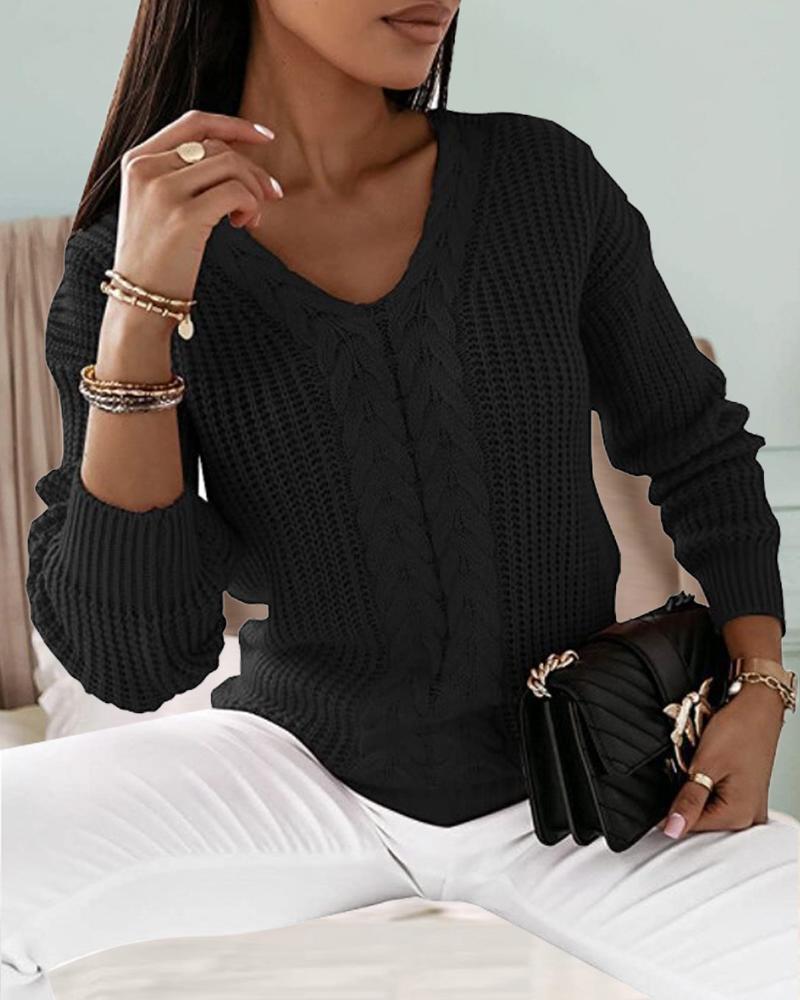 

Long Sleeve Cable Knit Sweater, Black