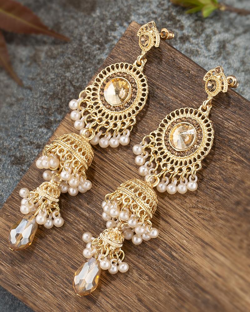 

1Pair Vintage Baroque Beaded Drop Earrings, Champagne