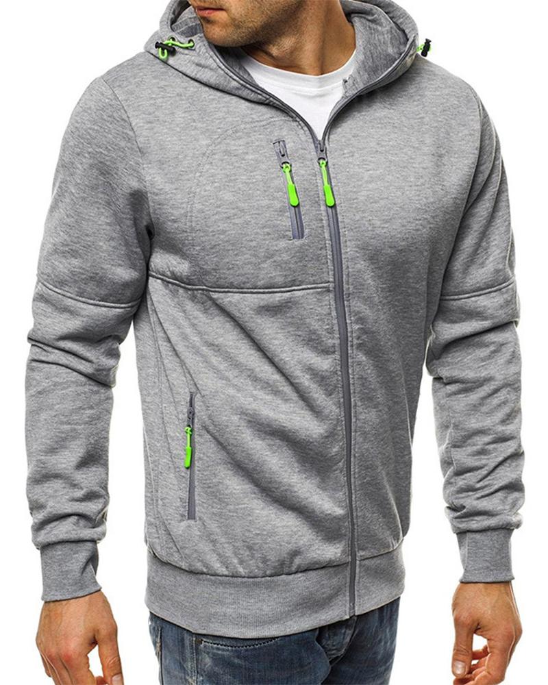 

Man Zipper Design Long Sleeve Hooded Top, Style2