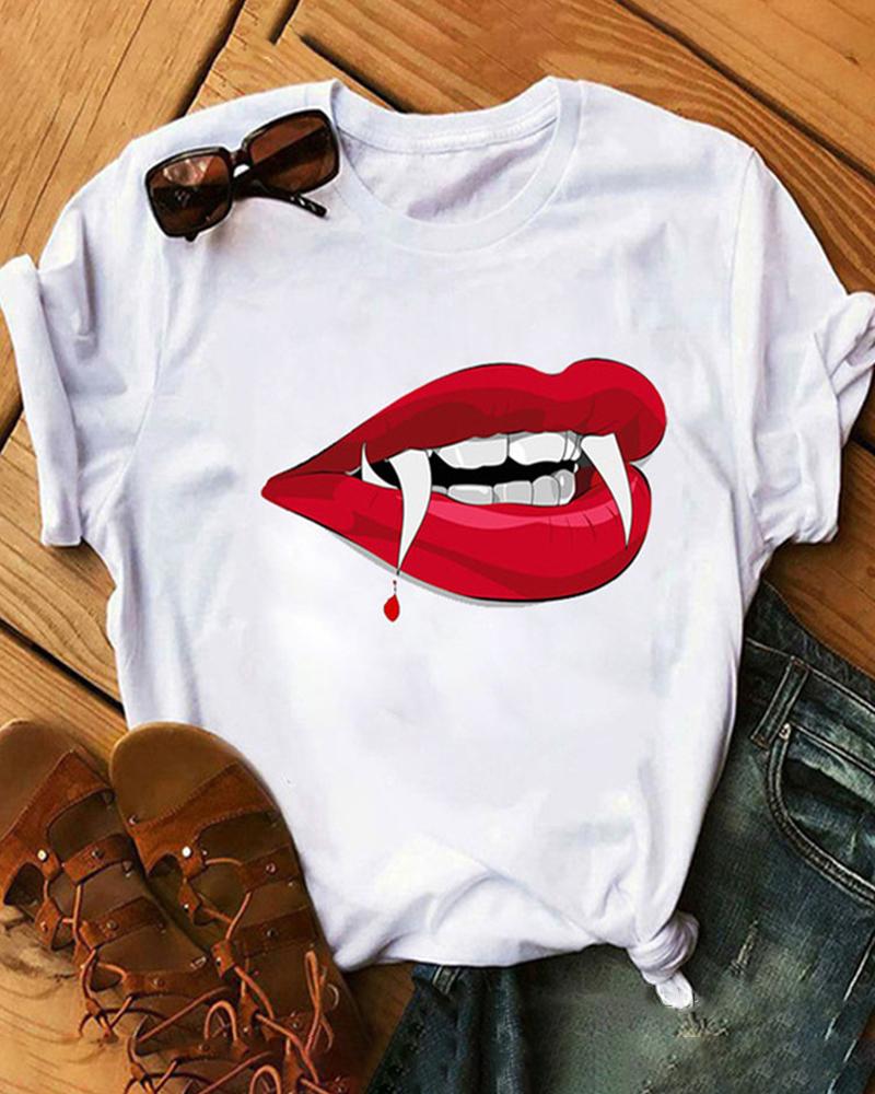 

Lip Print Short Sleeve T-shirt, Style4
