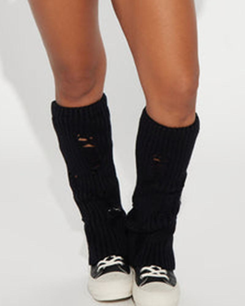

1Pair Hollow Out Knit Over-The-Calf Winter Leg Warmers, Black