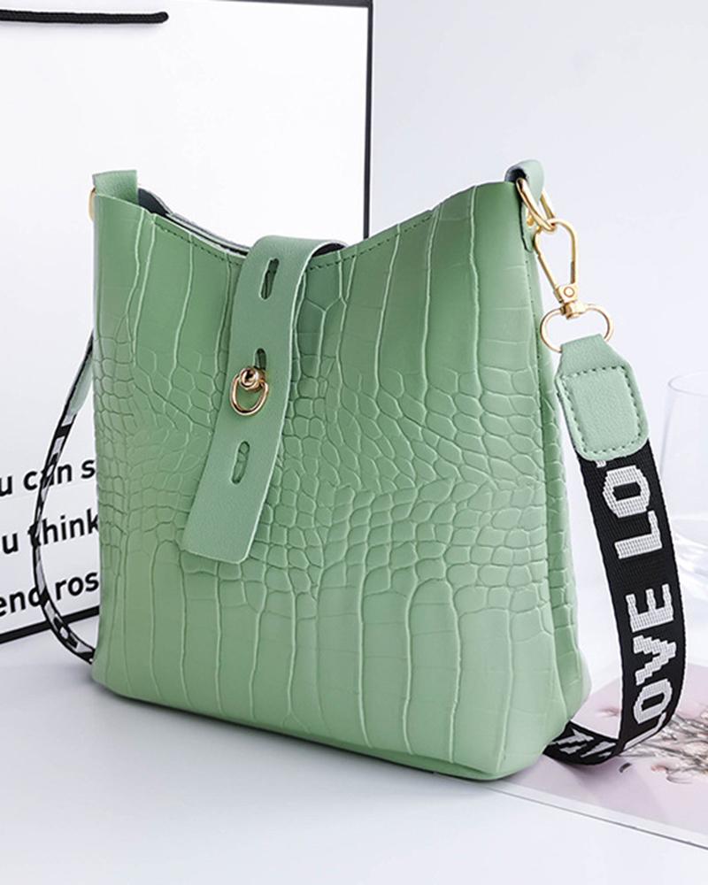 

Crocodile Letter Tape Strap Crossbody Sac à bandoulière, Green