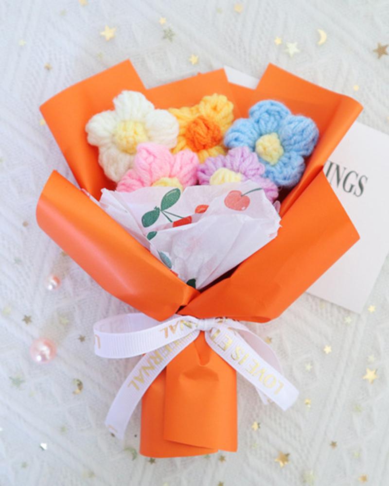 

1 Pack Mother's Day Gift Handmade Crochet Artificial Floral Bouquet, Orange