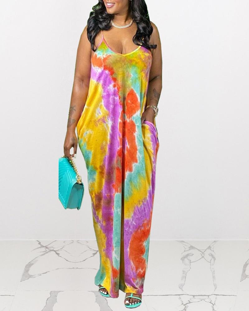 

Multicolor Tie Dye Print Sling Maxi Dress