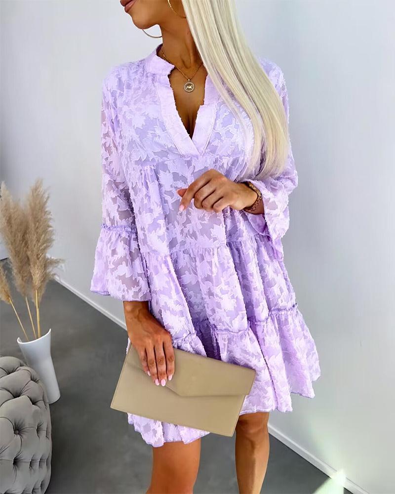 

Frill Hem Ruffles Textured Shirt Dress, Purple