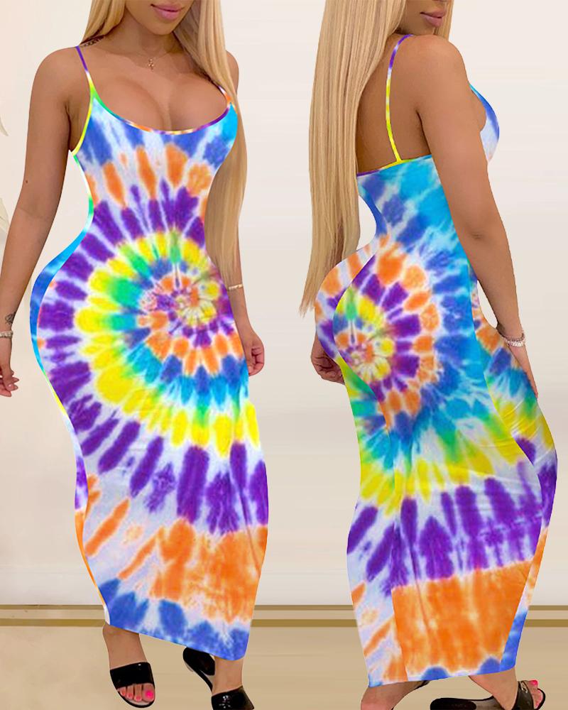 Tie Dye Print Spaghetti Strap Maxi Dress