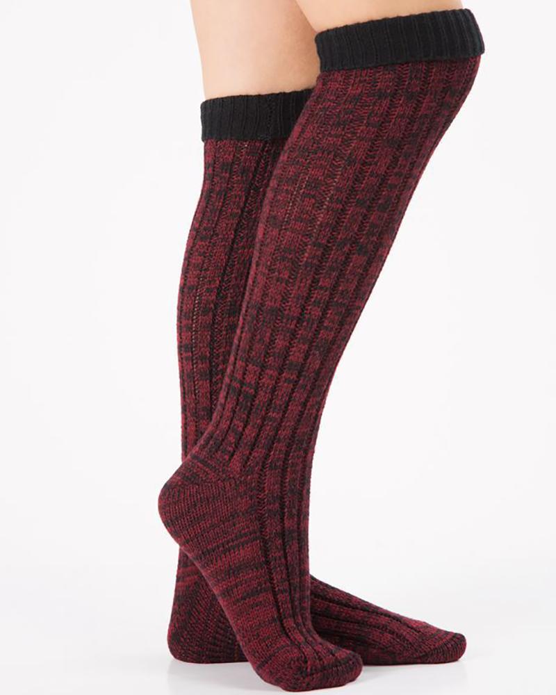 

1Pair Colorblock Over The Knee Winter Thermal Socks, Wine red