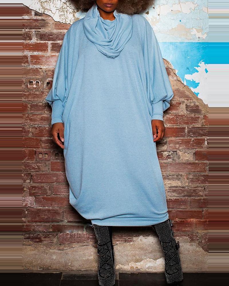 

Plus Size Asymmetrical Neck Lantern Sleeve Sweatshirt Dress, Sky blue