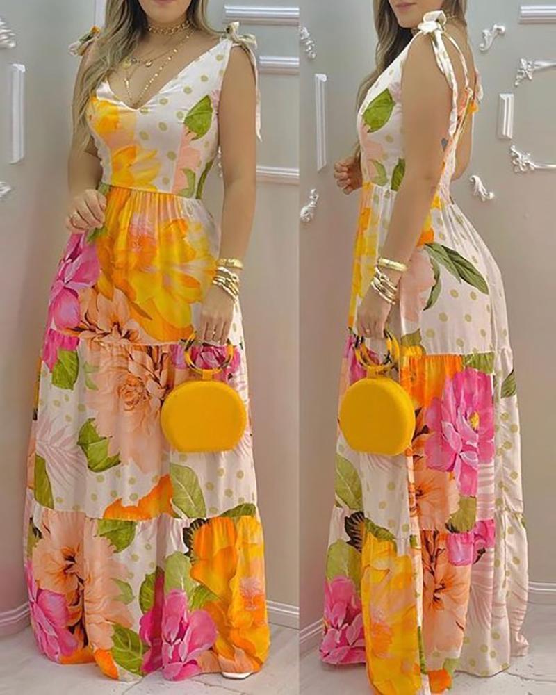 

Floral Print V-Neck Maxi Dress, Multicolor