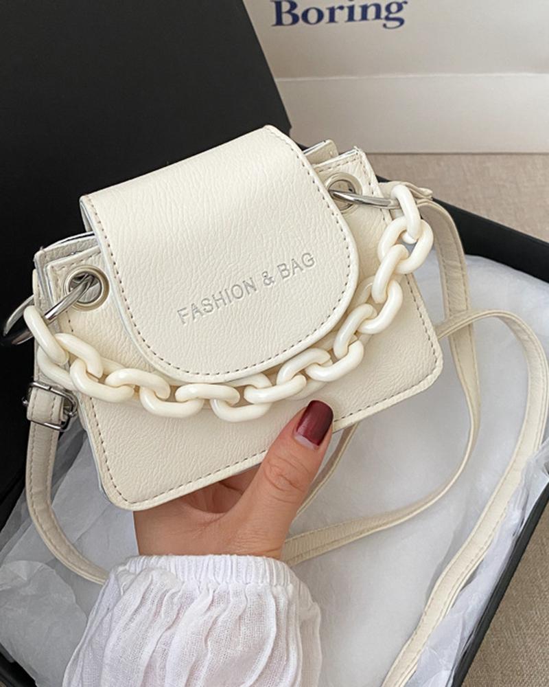 

Colorblock Chain Strap Mini Square Shoulder Crossbody Bag, White