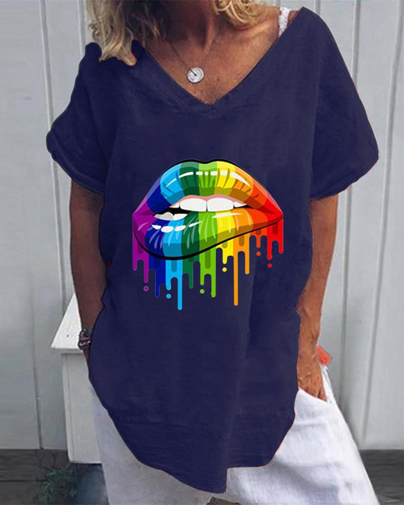 

Rainbow Lip Print T-Shirt, Blue