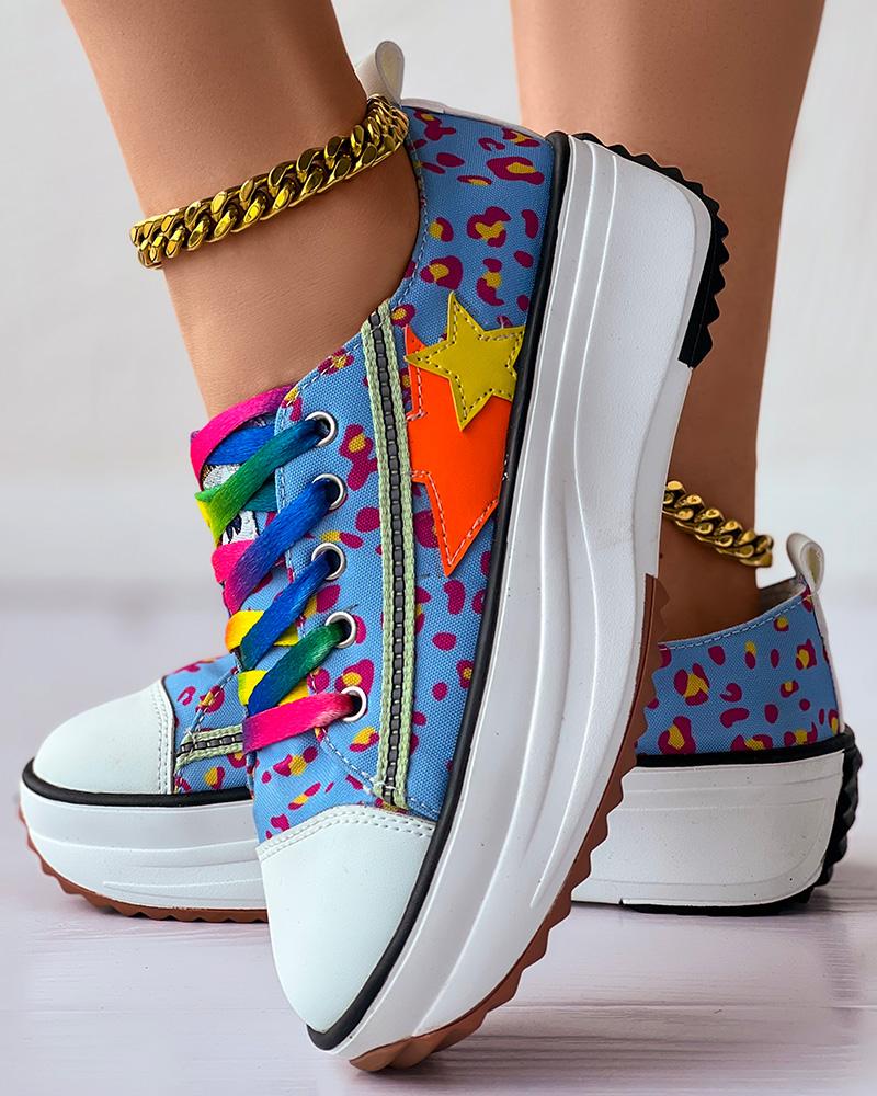 

Rainbow Ombre Lepard Star Print Platform Sneakers, Blue