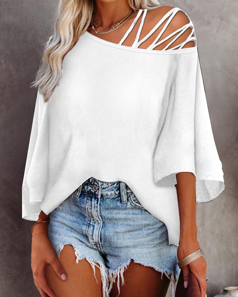 

Cold Shoulder Bell Sleeve Top, White