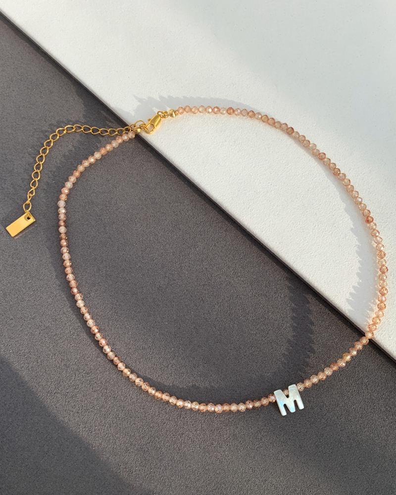 

1pc Beaded Crystal Letter Pendent Necklace, Style13