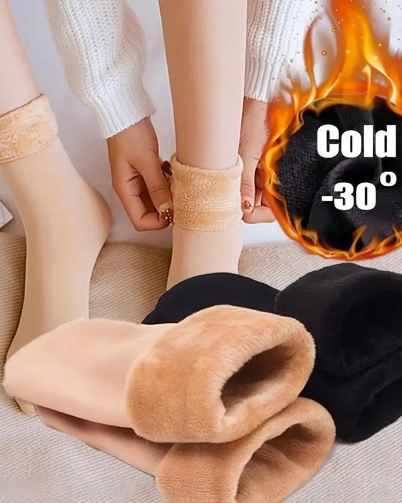 

5Pairs Fleece Lined Winter Thermal Crew Socks Set, Nude