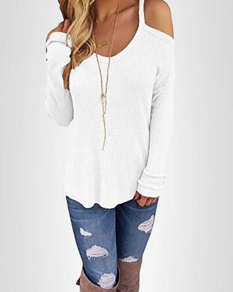 

Sexy Women Cold Shoulder Casual Blouse, White