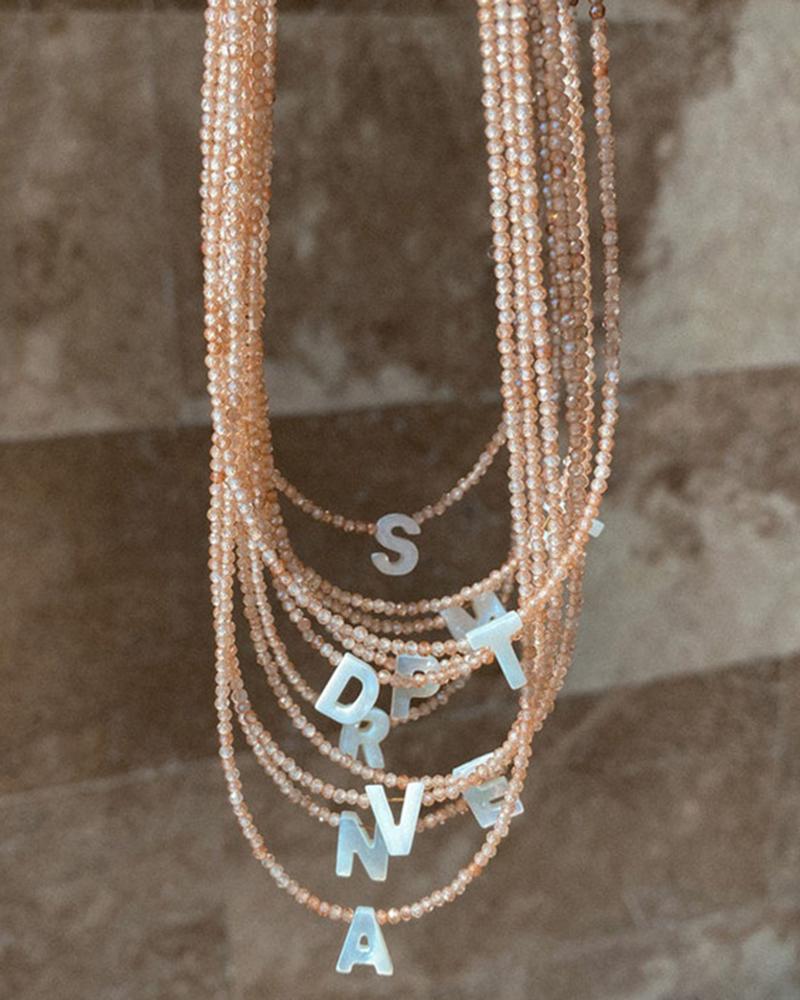 

1pc Beaded Crystal Letter Pendent Necklace, Style1