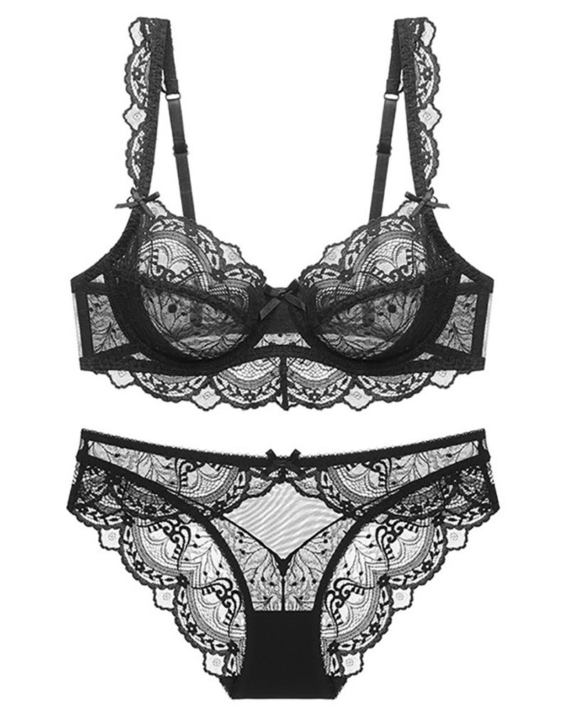 

Chantilly Lace Sheer Mesh Bra Set, Black