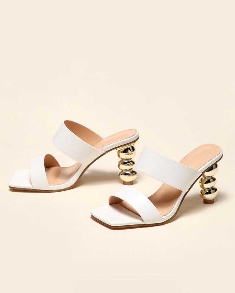 

Solid Open-toe High Heel Sandals, White