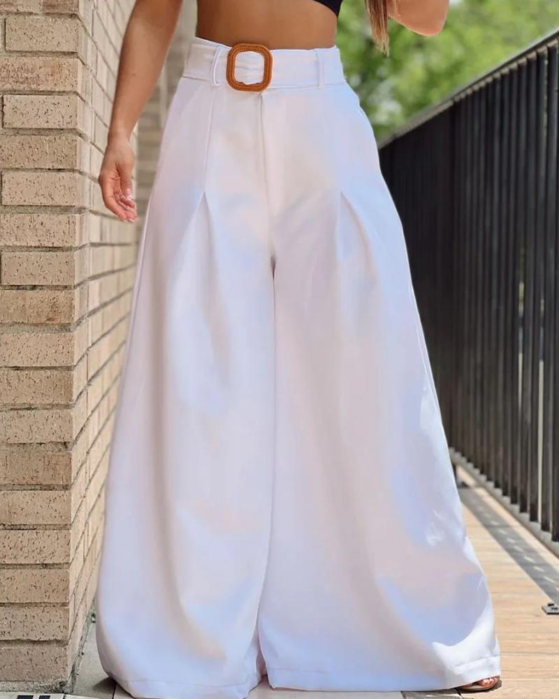 

High Waist Wide Leg Flared Pants, White