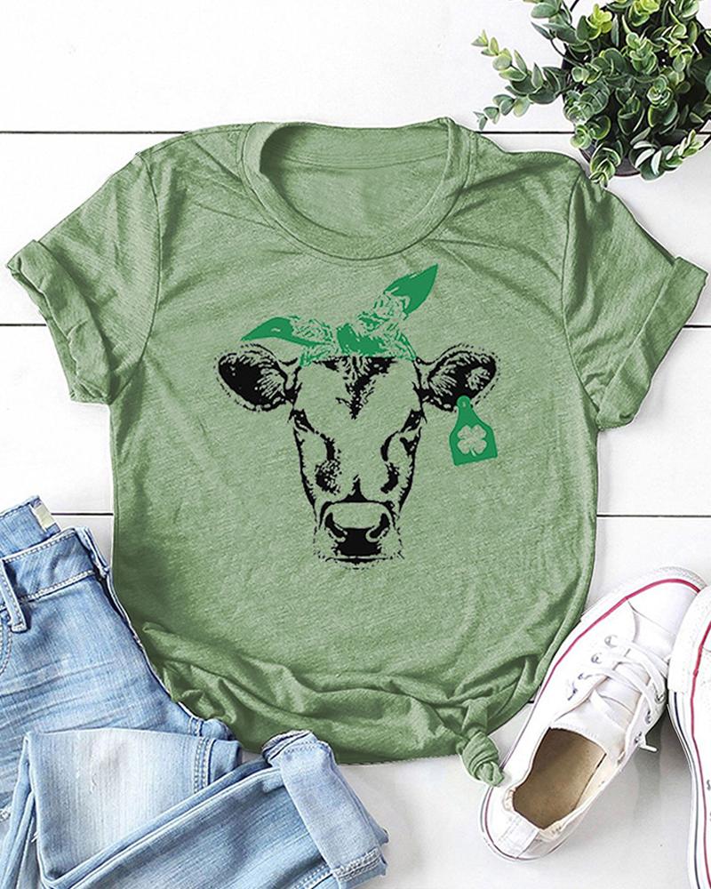 

St.Patrick' Day Clover Animal Print T-Shirt, Green