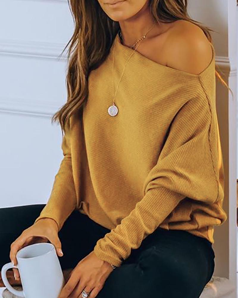 

Plain Long Sleeve Casual Top, Yellow