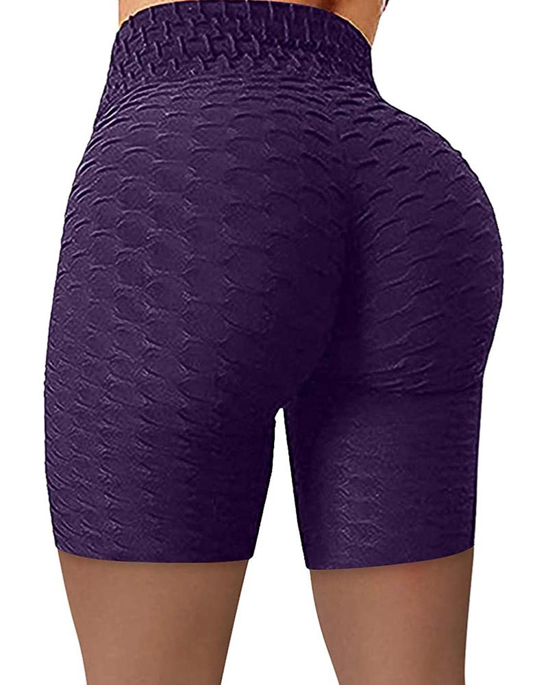 

High Waisted Yoga Leggings Running Sports Fitness Gym Bubble Textured Butt Lifting Shorts, Purple