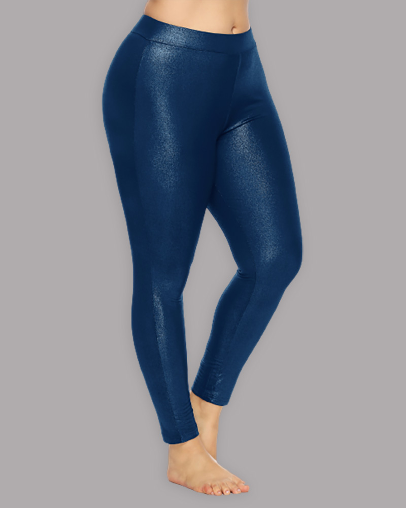

Plus Size High Waist Plain Skinny Pants, Blue